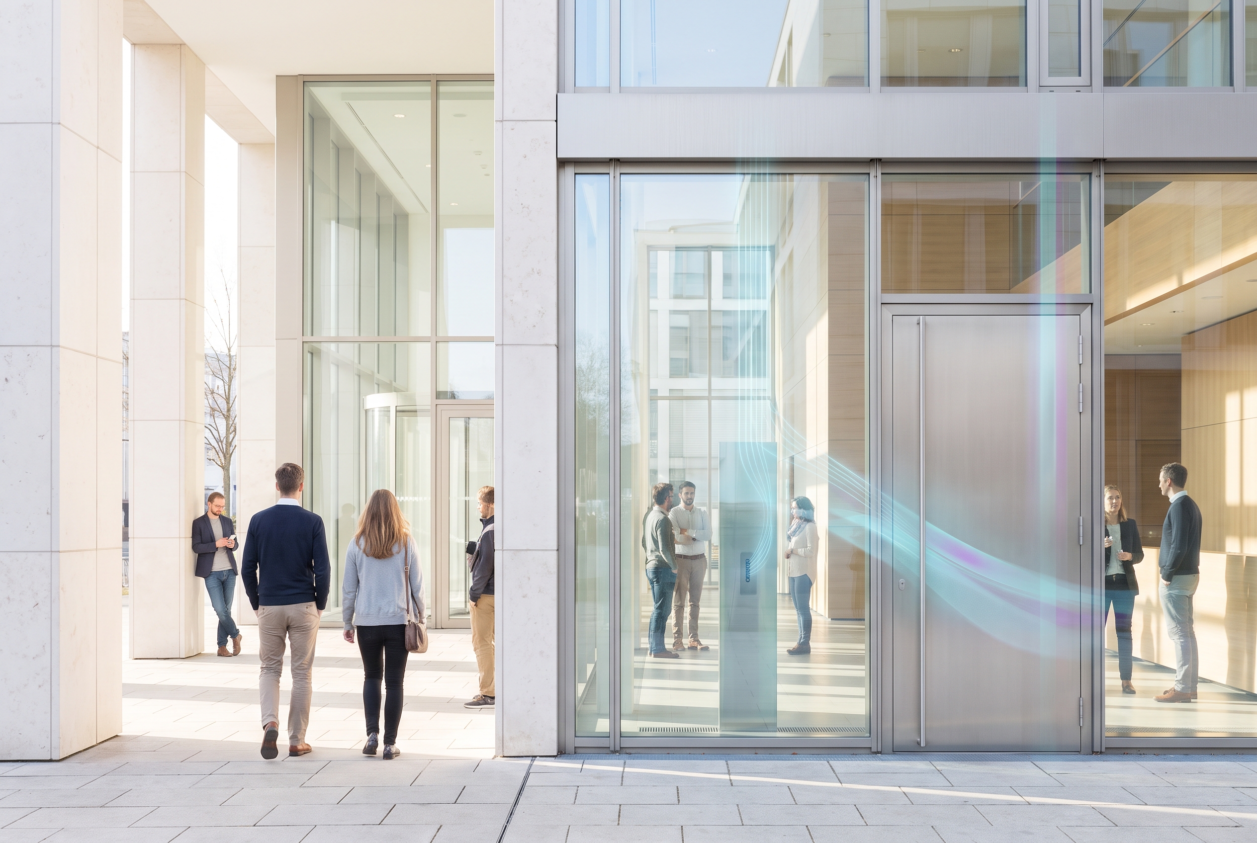Illustration of identity, offline locks, charging, and APIs inside one building architecture.