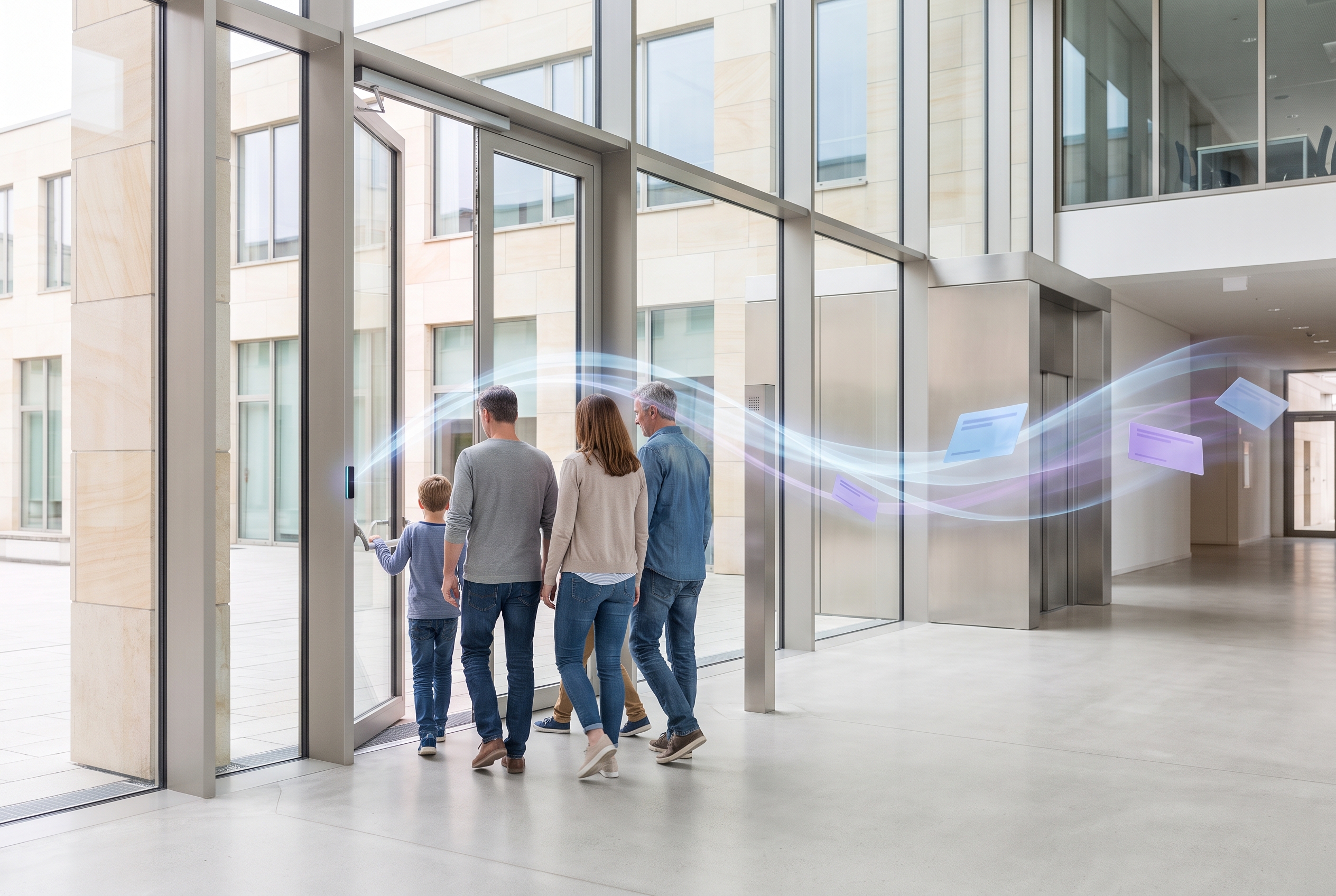 Illustration of enrolment, credential issuance, a door decision, and an audit trail.