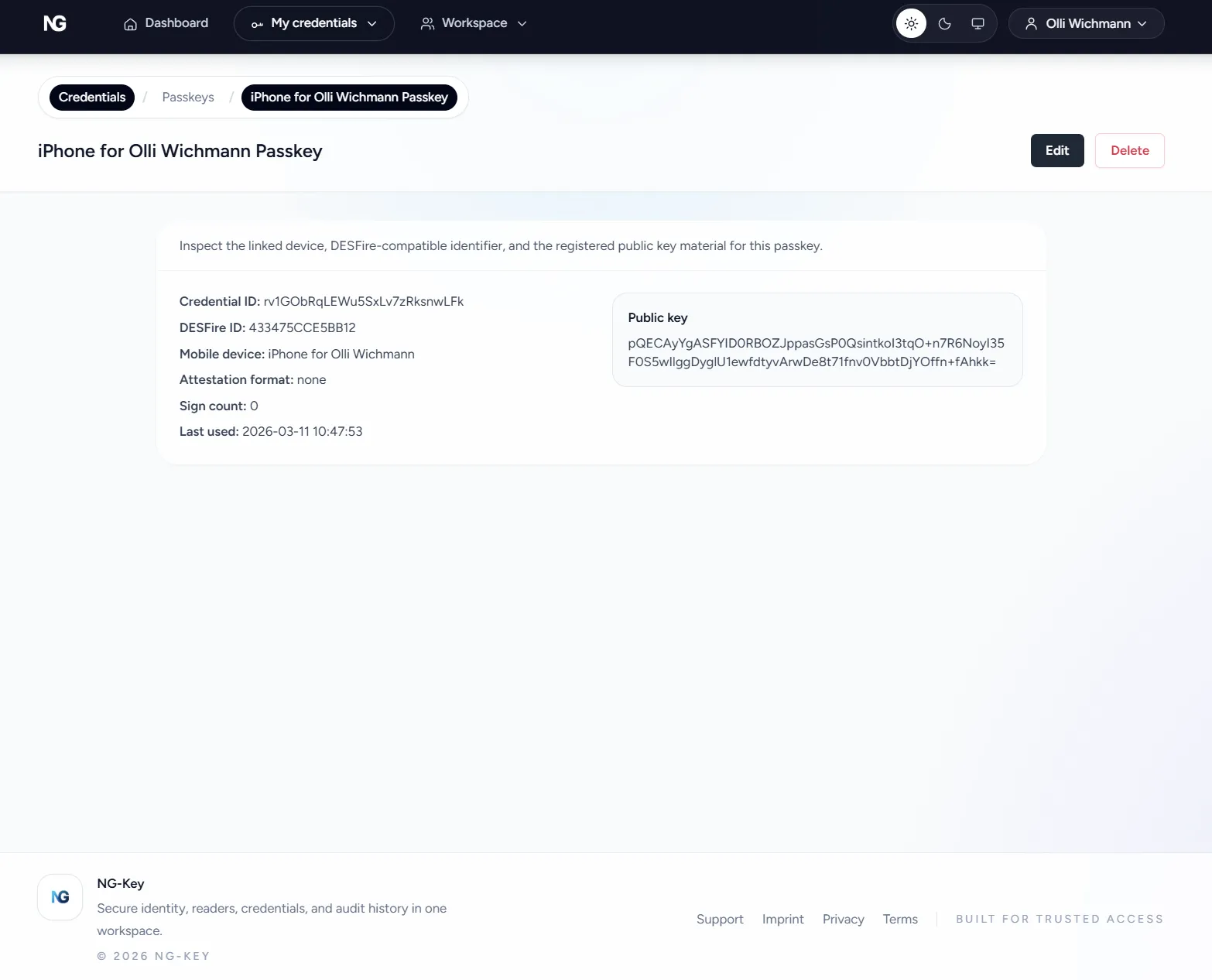 NG-Key passkeys and credentials workspace